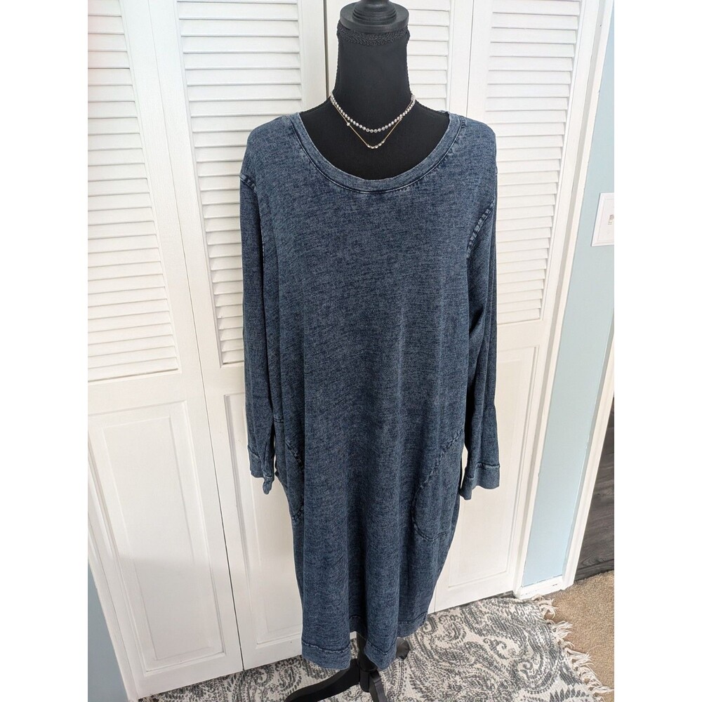 Jane & Delancey Boutique Dress 2X Blue Denim Look Knit Stretch Casualcore Comfy